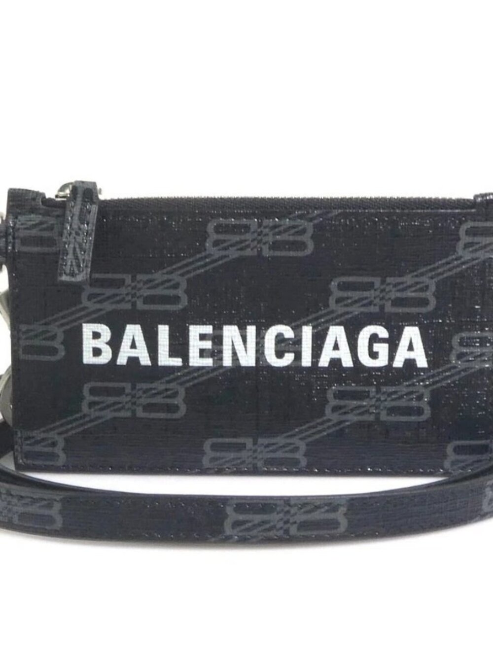 BALENCIAGA Coin Purse Case Black/Gray Leather/Silvertone